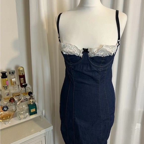 Y2K Dolce & Gabbana Denim Dress with Lace Trim 44IT